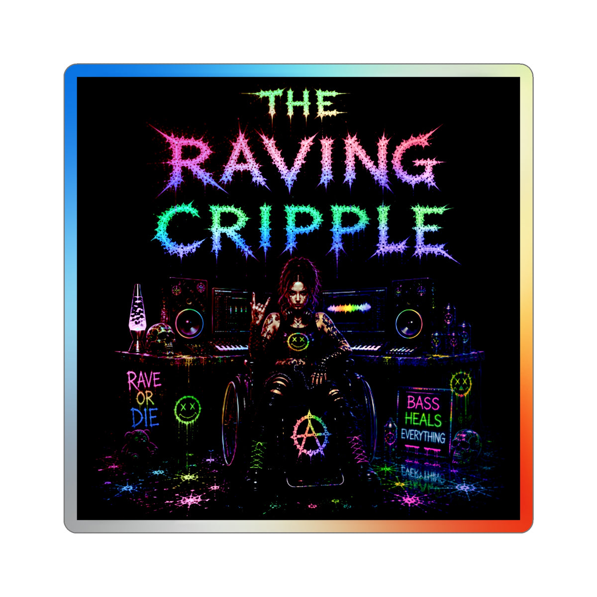 RAVING CRIPPLE // BLVCK Holographic Sticker // Insaneintheleakingbrain Edition