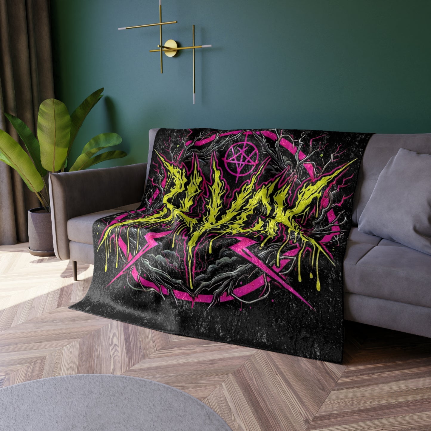 BLVCK // Neon Sigil // Premium Crushed Velvet Blanket