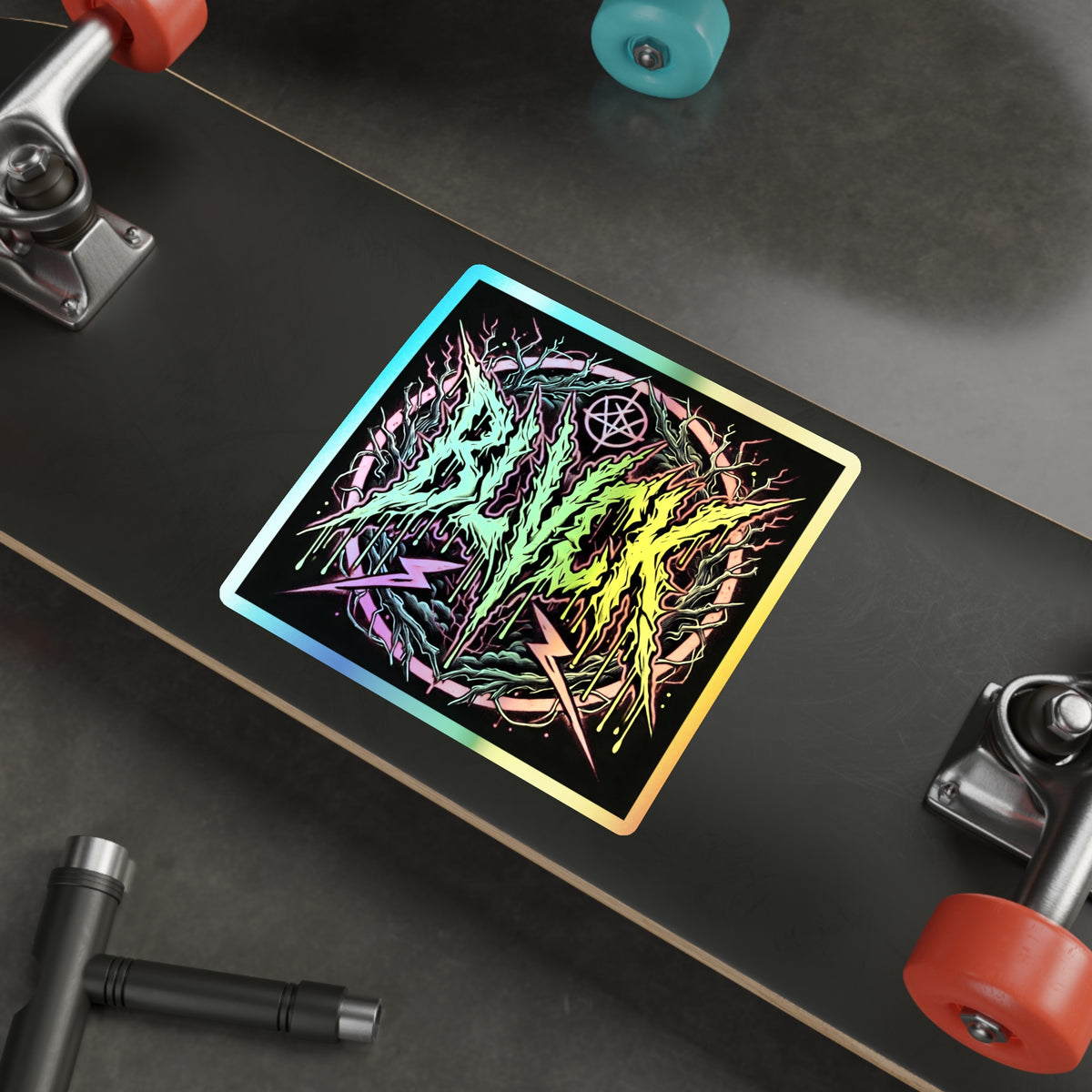 BLVCK Sigil // Holographic Sticker // Neon Inferno