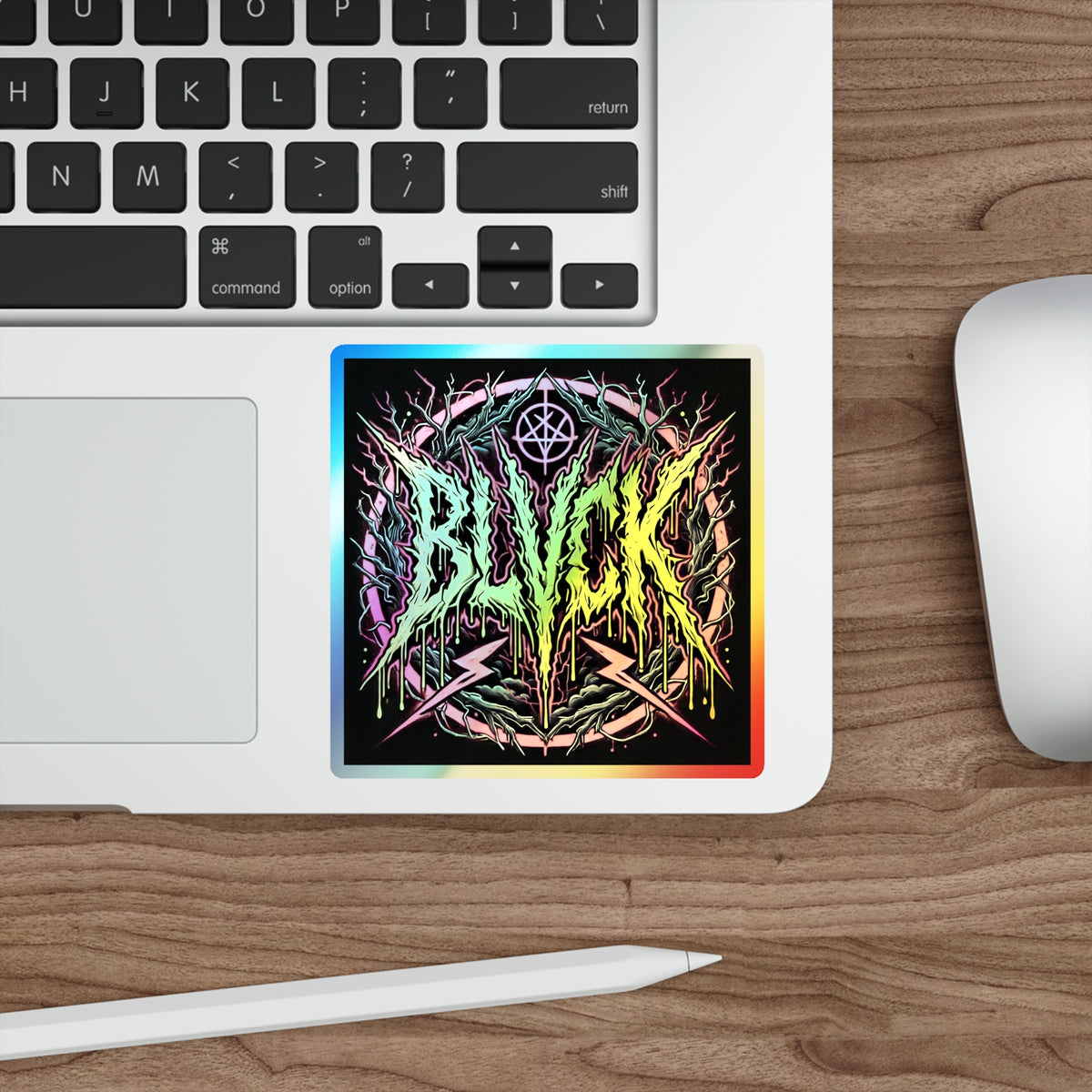 BLVCK Sigil // Holographic Sticker // Neon Inferno