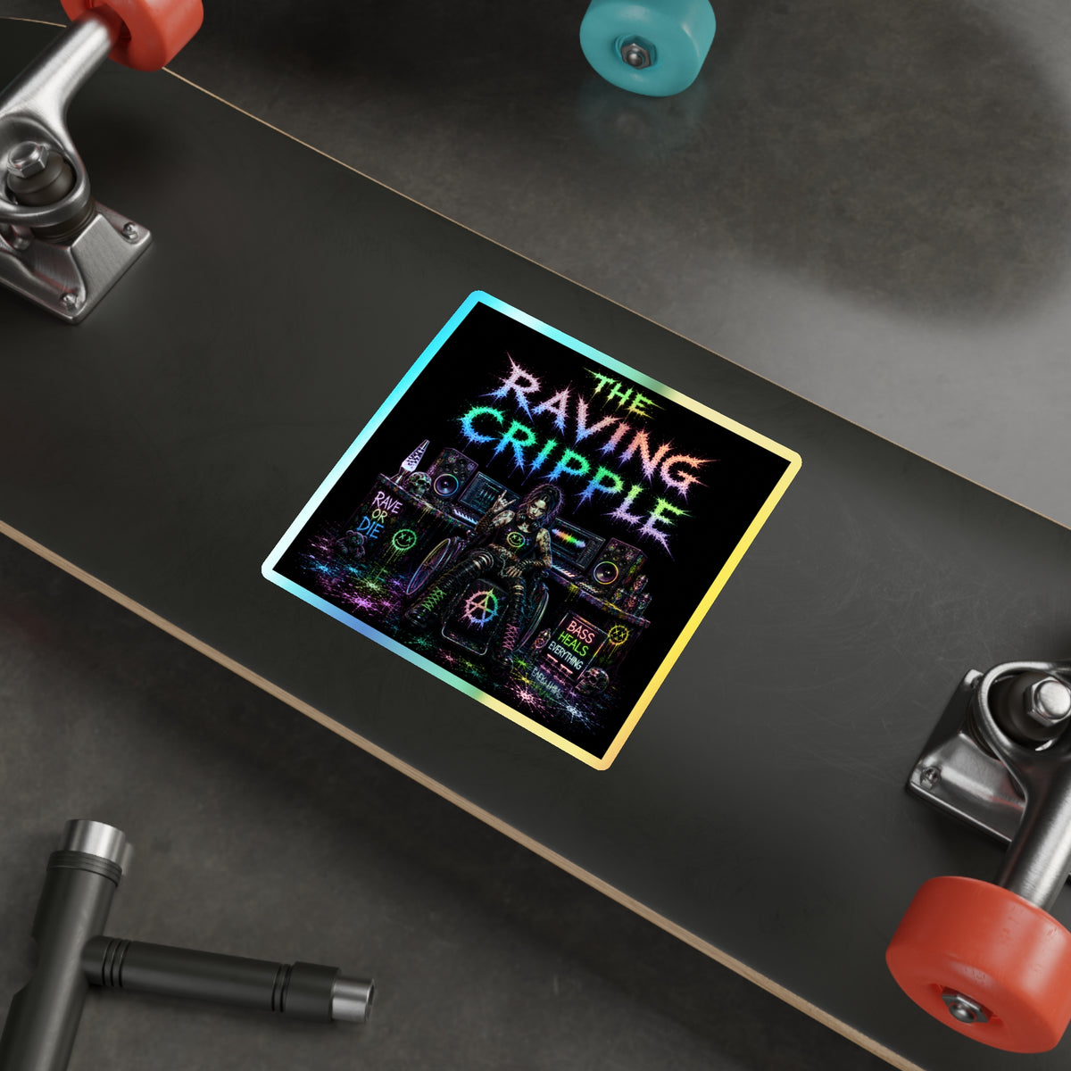 RAVING CRIPPLE // BLVCK Holographic Sticker // Insaneintheleakingbrain Edition