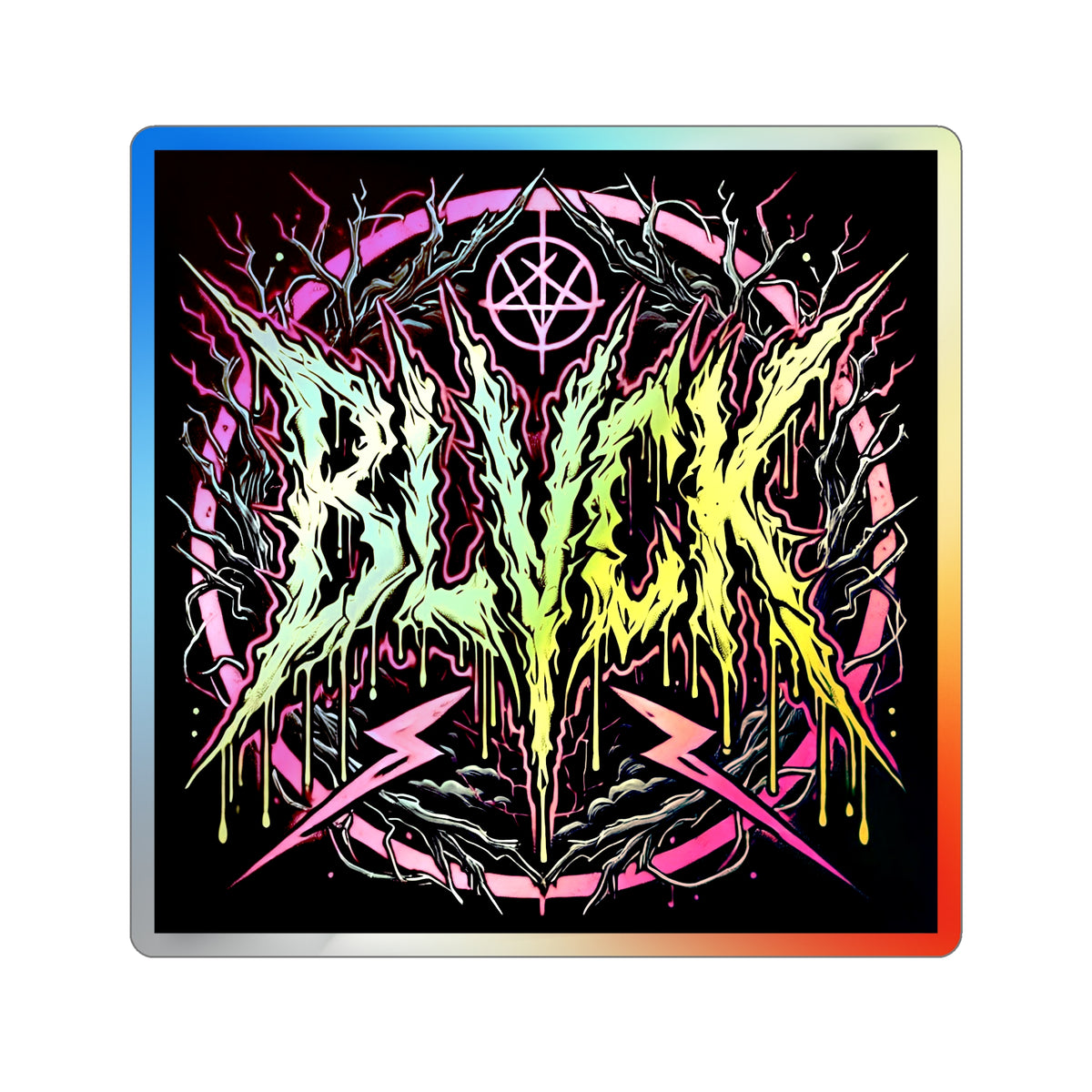 BLVCK Sigil // Holographic Sticker // Neon Inferno