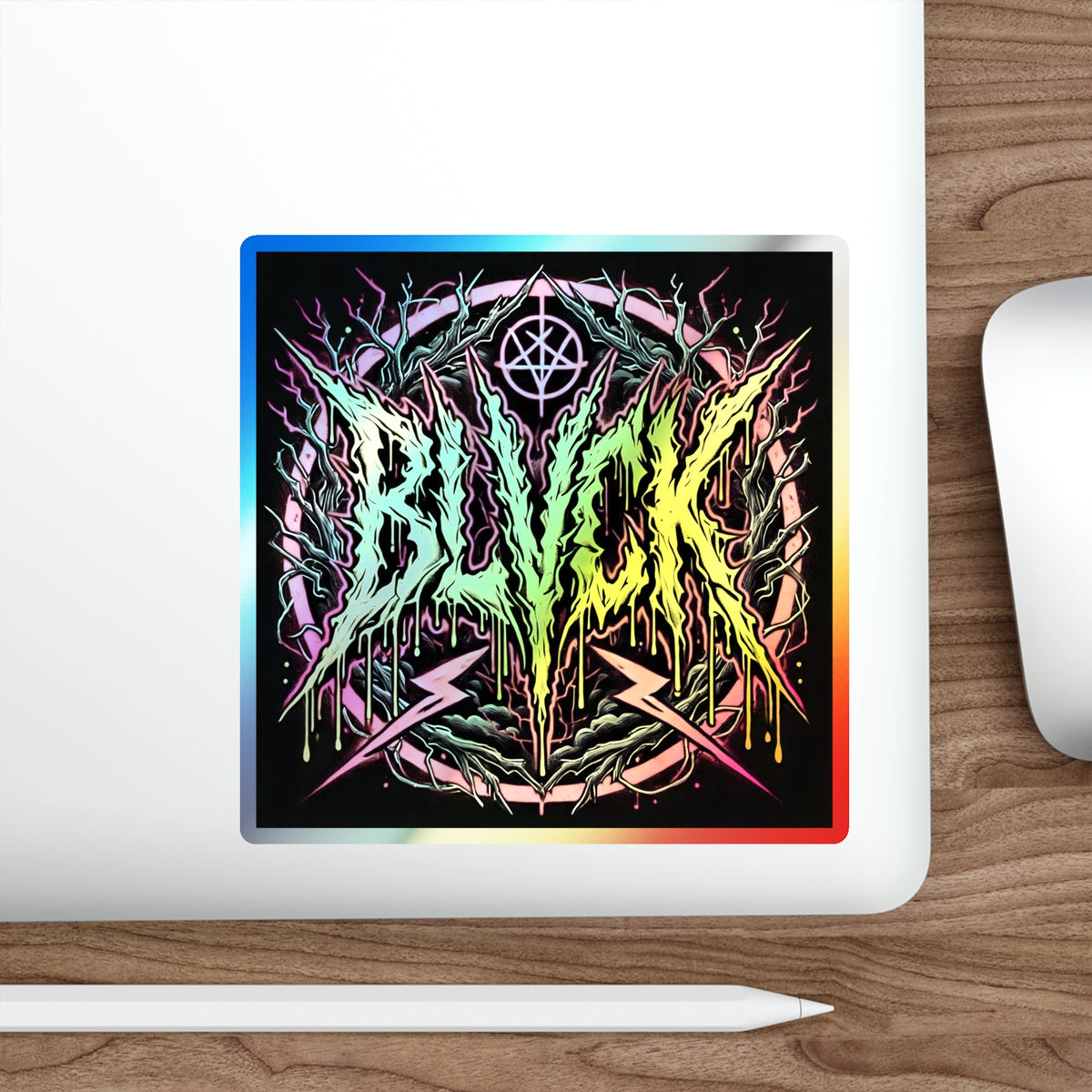 BLVCK Sigil // Holographic Sticker // Neon Inferno