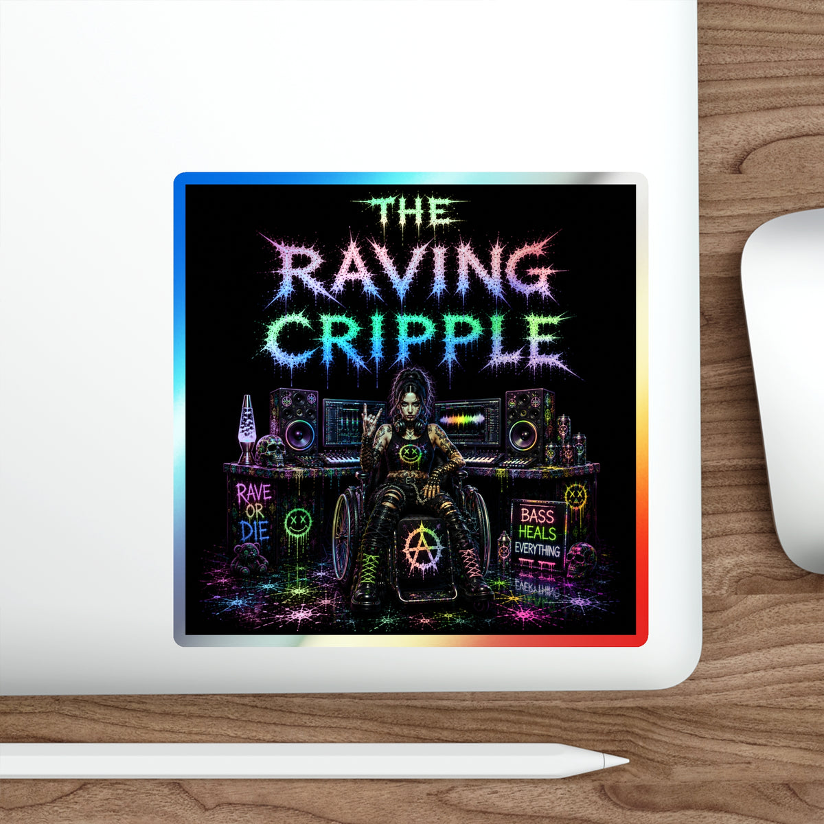 RAVING CRIPPLE // BLVCK Holographic Sticker // Insaneintheleakingbrain Edition