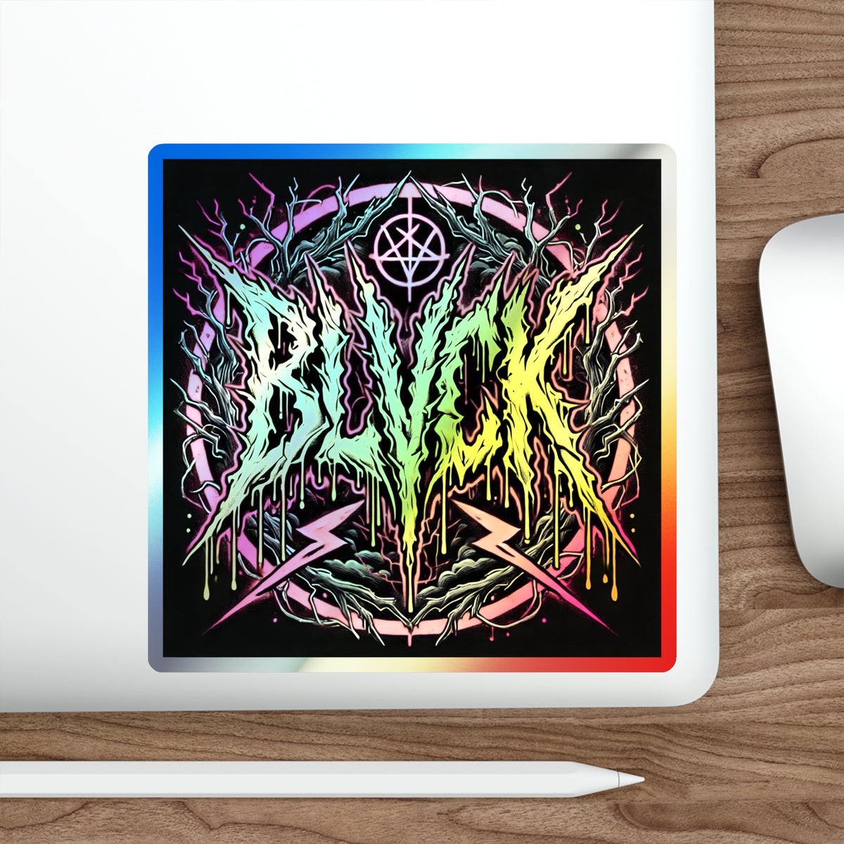 BLVCK Sigil // Holographic Sticker // Neon Inferno
