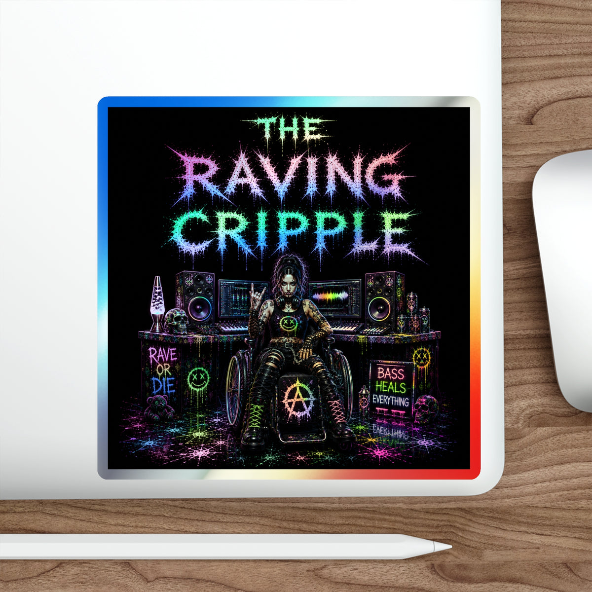 RAVING CRIPPLE // BLVCK Holographic Sticker // Insaneintheleakingbrain Edition