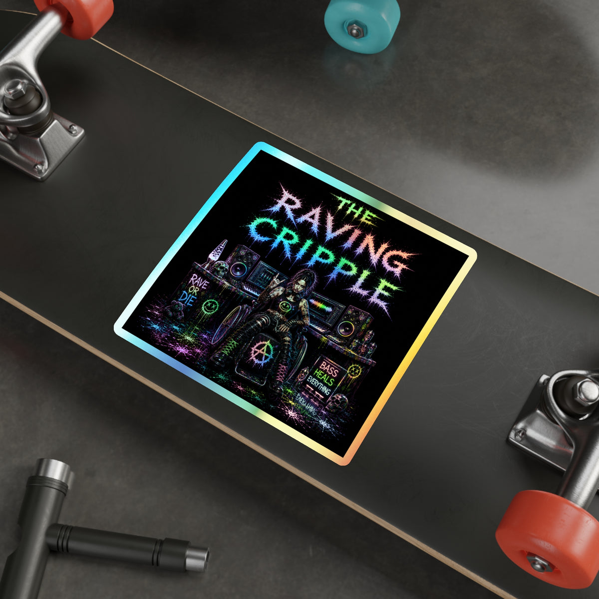 RAVING CRIPPLE // BLVCK Holographic Sticker // Insaneintheleakingbrain Edition