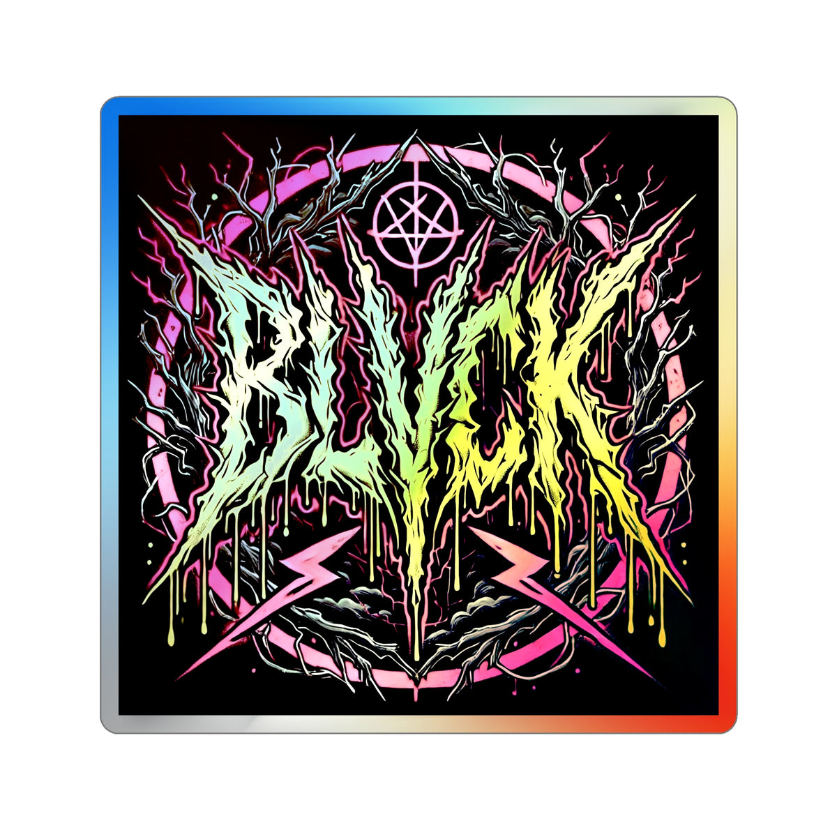 BLVCK Sigil // Holographic Sticker // Neon Inferno