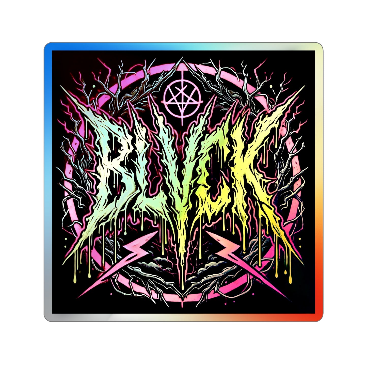 BLVCK Sigil // Holographic Sticker // Neon Inferno